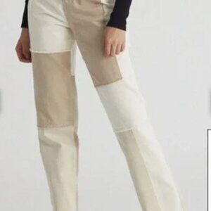 PacSun Cream Patchwork Straight Jeans Size 26